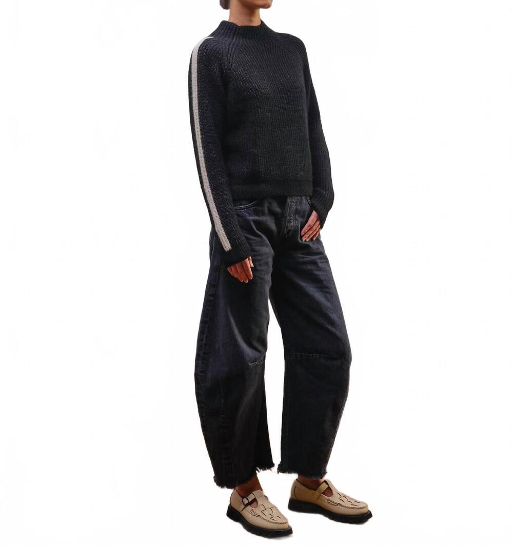 NEW THE ENDERY racing stripe mockneck top in grey